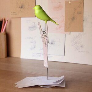 Green Sparrow Bird Clip Note Holder for Office New in box